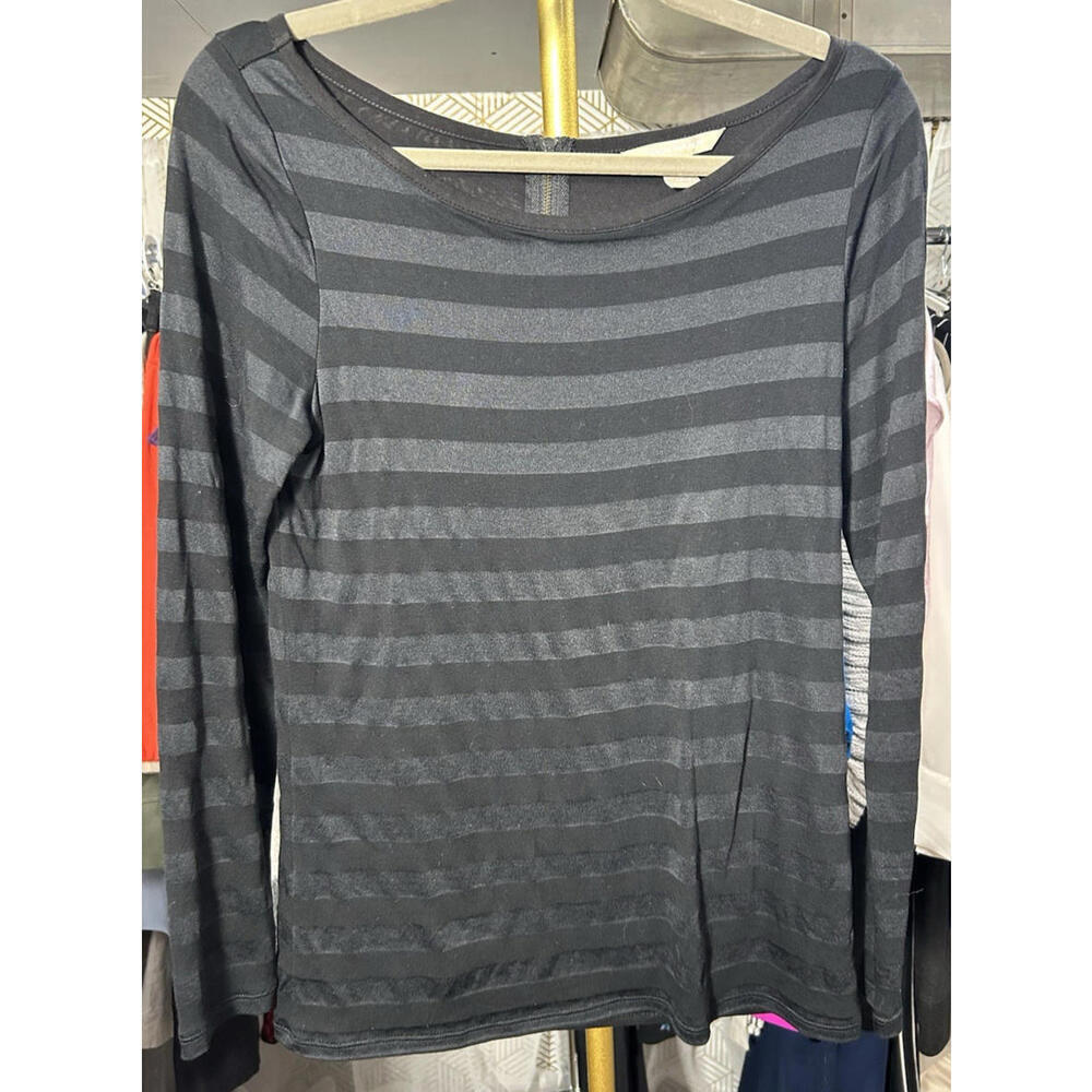 BANANA REPUBLIC Long-Sleeve Black Gray Stripe Shirt Zip back Size Small